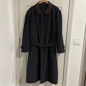 Bill Blass Trench Coat Mens 46R Black Collar Removable Liner Vintage Old Money‎